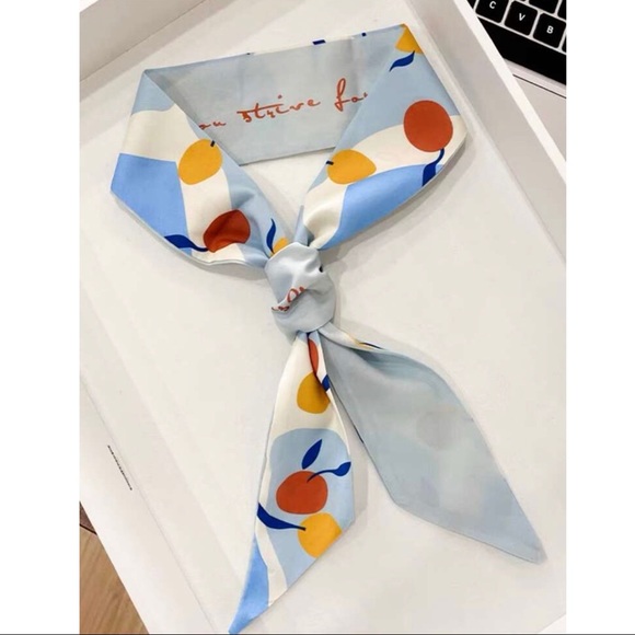 BLUE MULTI MIX FRUIT PRINT SELF TIE HEAD HAIR SCARF - Picture 4 of 5